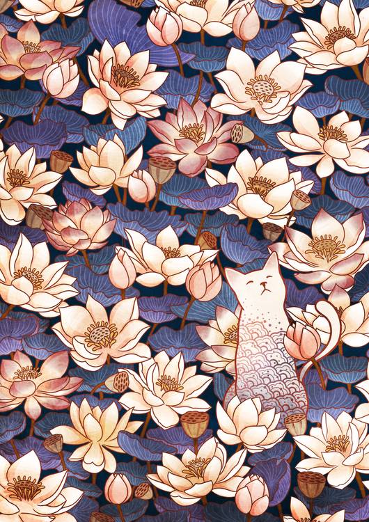 White cat and lotus preview