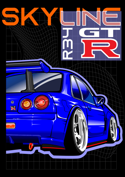 Skyline R34 GTR Blue back preview