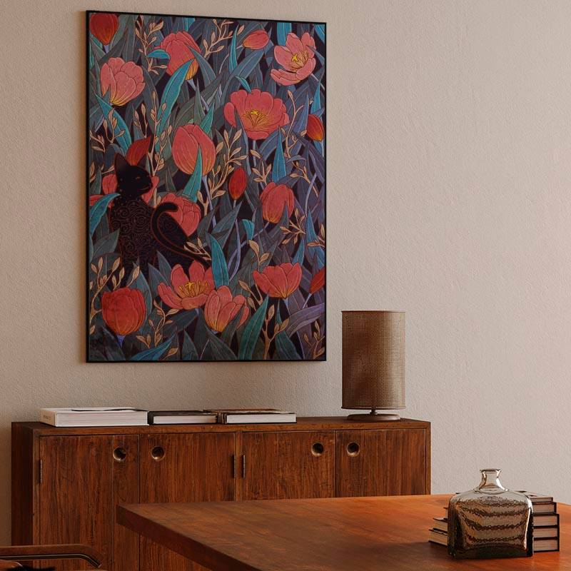 Black cat and tulips preview