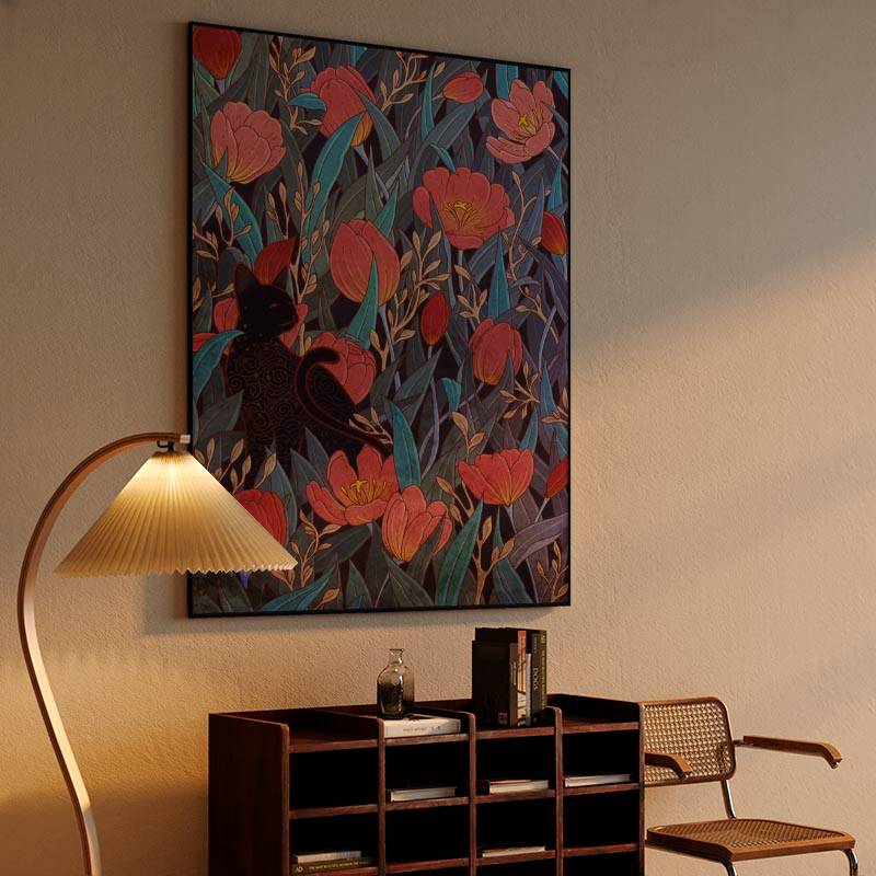 Black cat and tulips preview