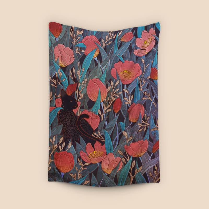 Black cat and tulips preview