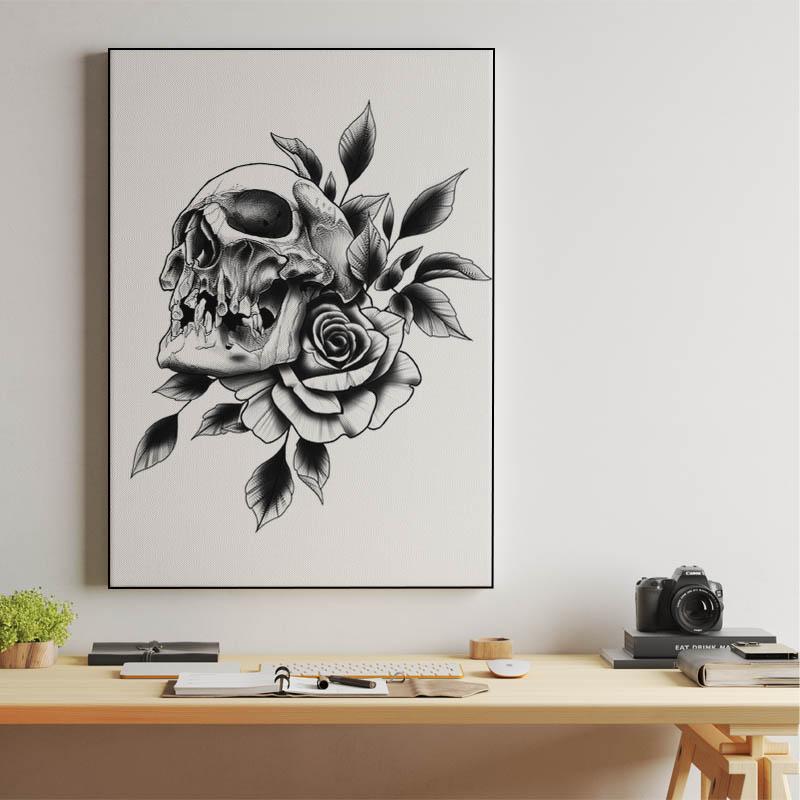 skull and rose