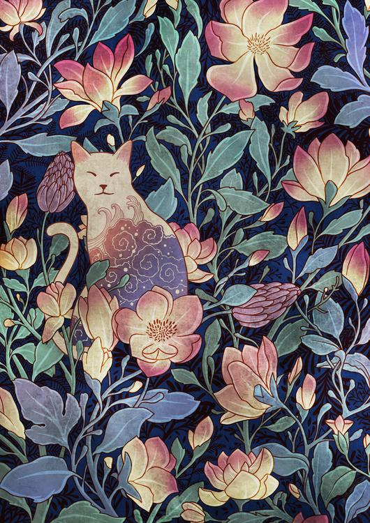 Cat and magnolia
