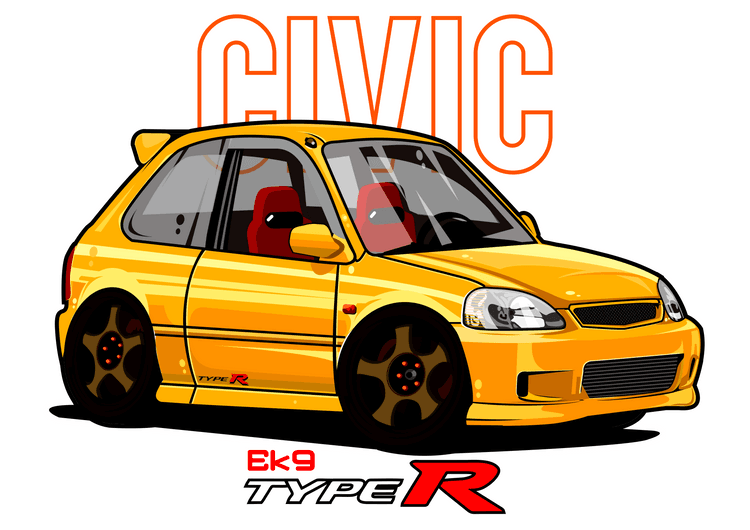 Honda Civic EK9 Type R CARtoon . CARicature