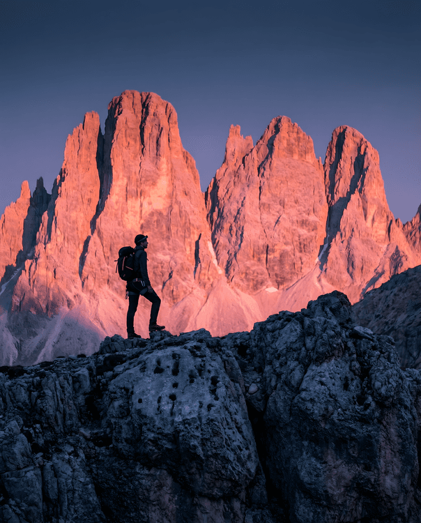 Tre Cime Sunset Hiker Photography
