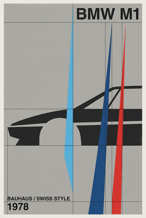 BMW M1 1978 Swiss Style Poster