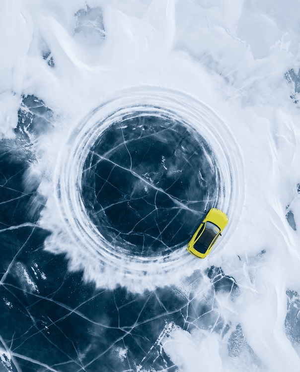 BMW M4 Aerial Ice Drift Photography