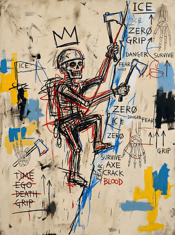 The Ascent of Ego: Basquiat Style Skeletal Climber