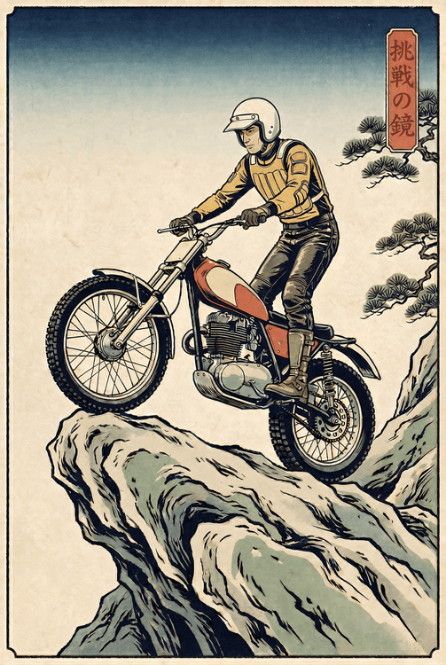 Zen of the Trail: Ukiyo-e Trials Motorcycle Illustration