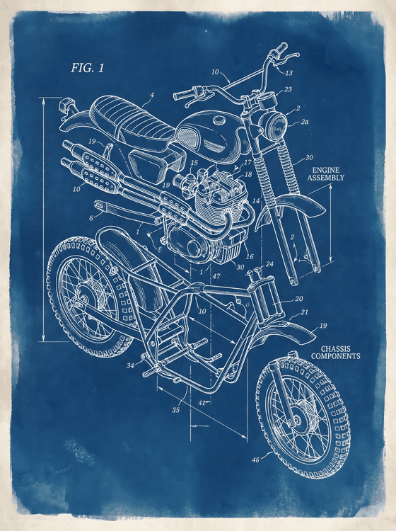 Mechanical Heritage: Vintage Scrambler Exploded Blueprint