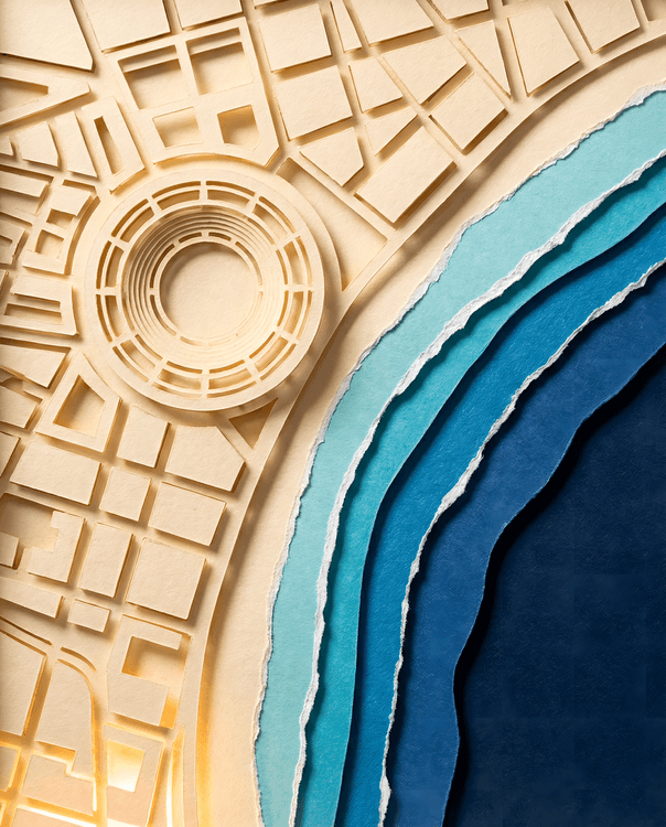 Coastal Tides of Málaga: Paper Cutout City Map