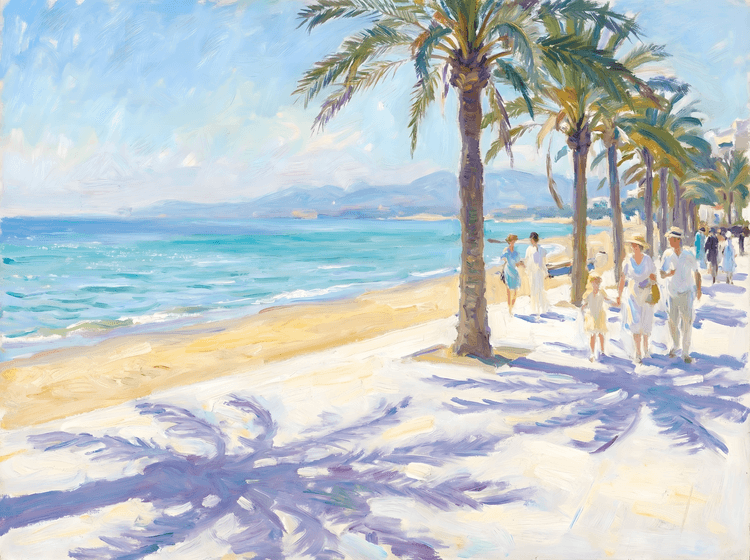 Sunlight and Shadows: Summer Stroll on the Málaga Promenade