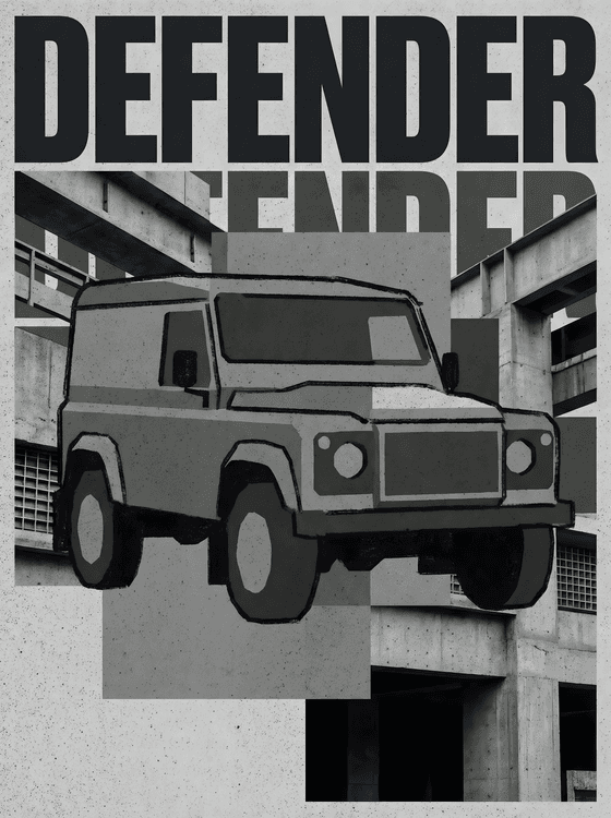 Defender 90 Brutalist Industrial Collage