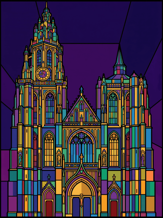 Antwerp Cathedral Stained Glass Illustration