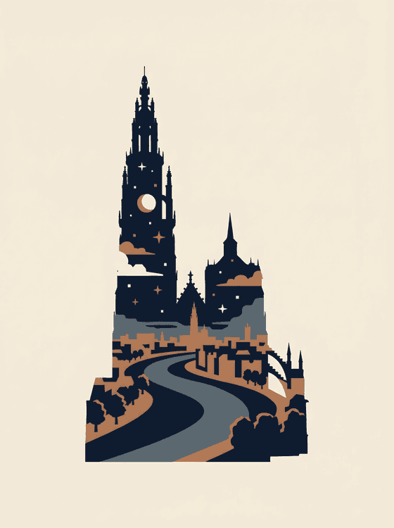 Antwerp Cathedral Starry Silhouette