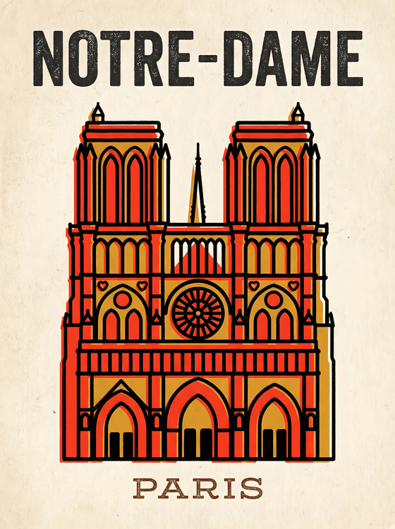 Notre-Dame Paris Retro Graphic Poster