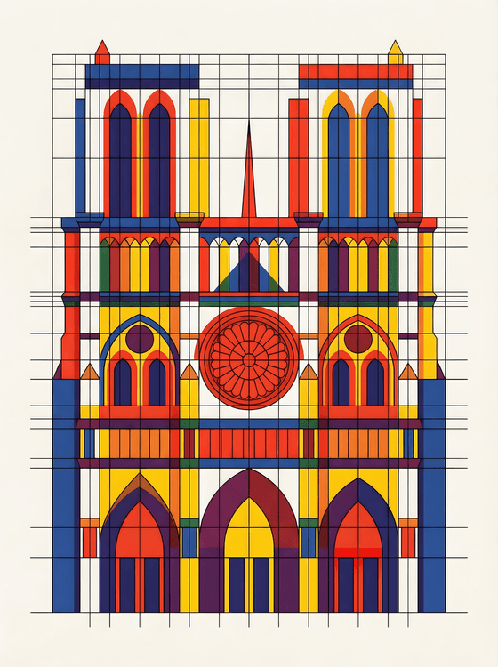 Notre-Dame Geometric Color Grid
