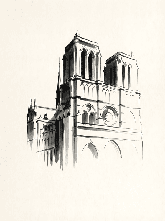 Notre-Dame Ink Wash Sketch