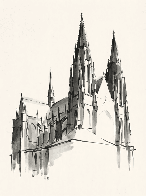 St. Vitus Cathedral Ink Wash Sketch