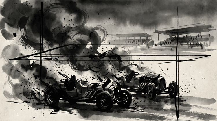 1955 Le Mans Ink Wash Disaster Illustration
