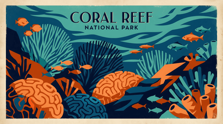Coral Reef National Park Vintage Travel Poster