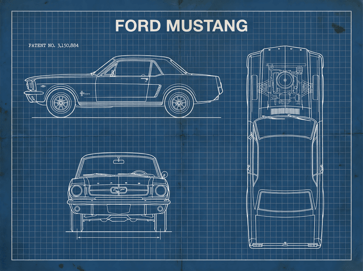 Ford Mustang Vintage Blueprint Technical Art
