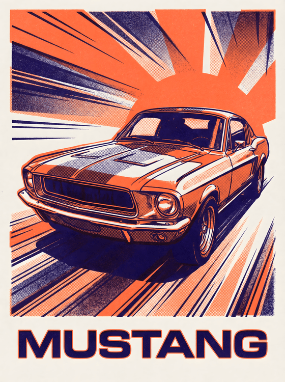 Ford Mustang Vintage Speed Motion Illustration