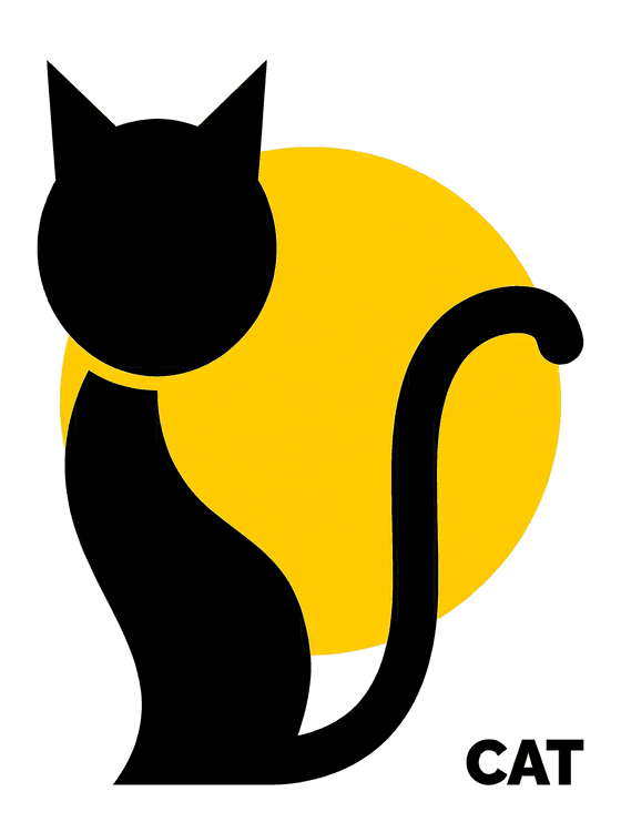 Minimalist Black Cat and Yellow Sun