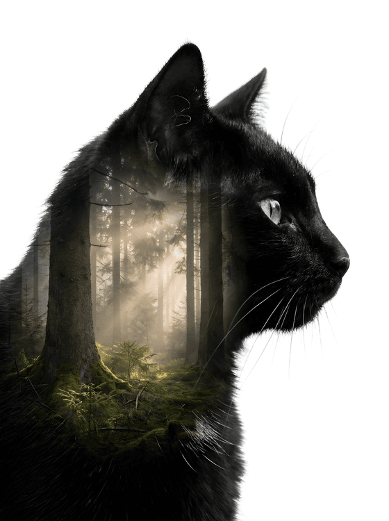 Black Cat Forest Spirit Double Exposure