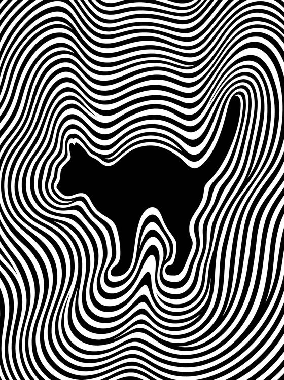 Hypnotic Feline Ripple: Op Art Cat Silhouette