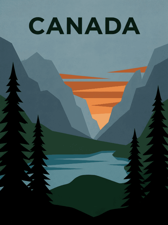 Canadian Mountain Sunset Travel Poster