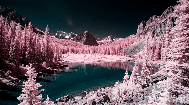 Infrared Canadian Rockies Lake Landscape