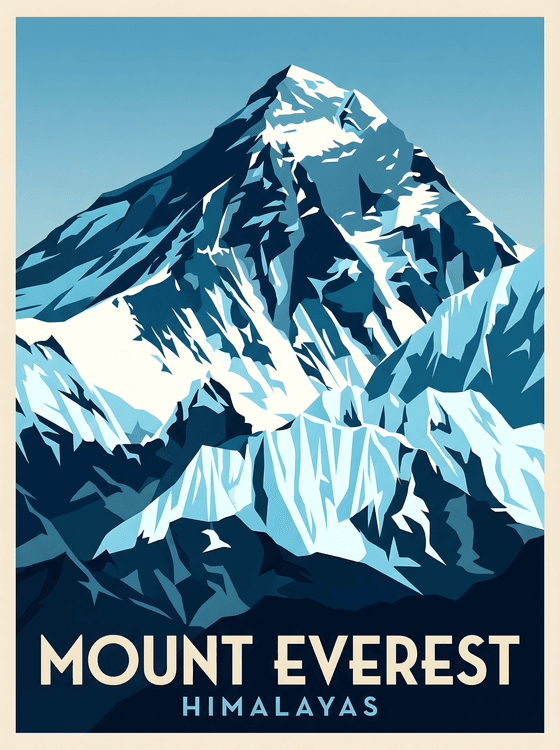 Mount Everest Himalayas Vintage Travel Poster