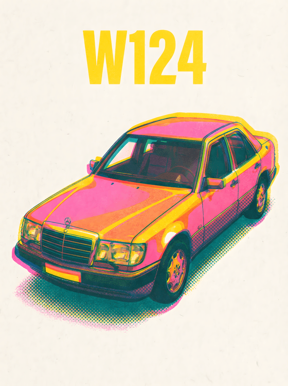 W124 Vibrant Retro: Pop Art Mercedes Illustration