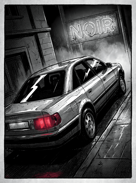 Audi 100 Noir: Gritty Urban Comic Art