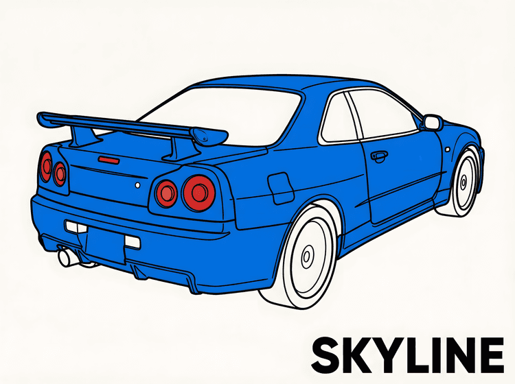 Minimalist Blue Nissan Skyline R34