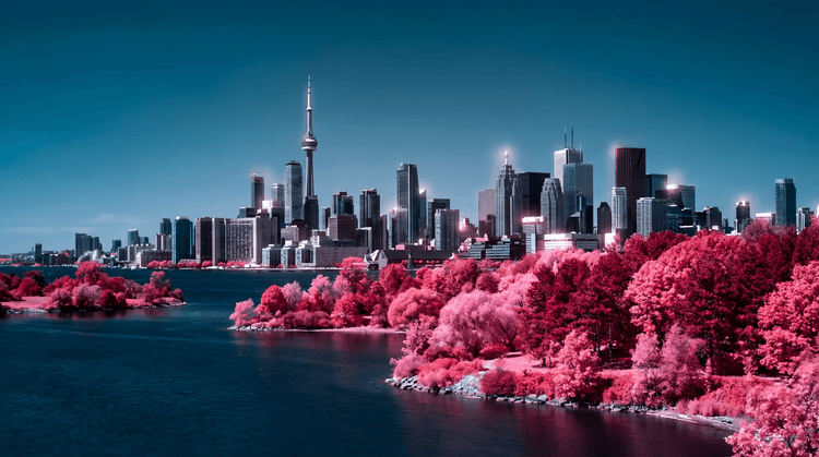 Infrared Toronto: Pink Shoreline and Teal Skies