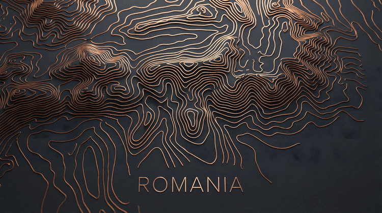 Copper Topography: Romania Relief Map