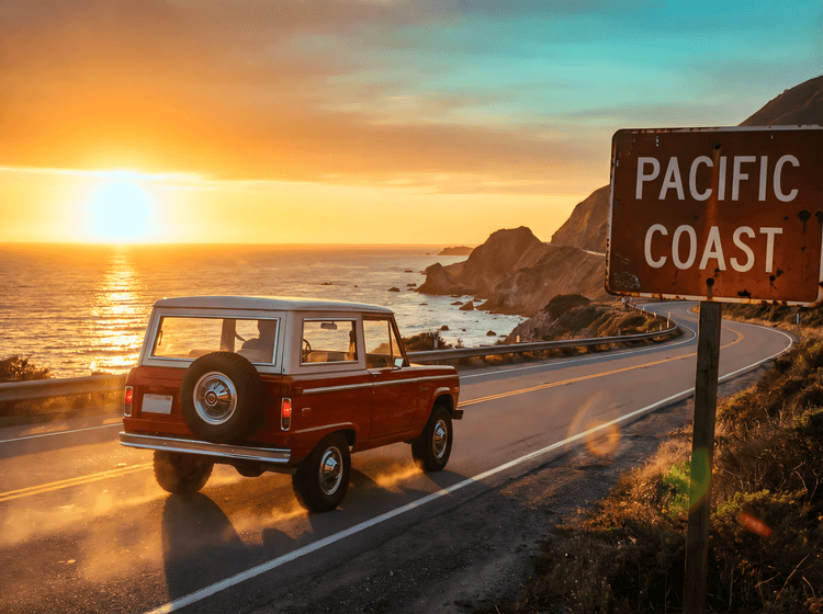 Golden Hour Bronco on the Pacific Coast