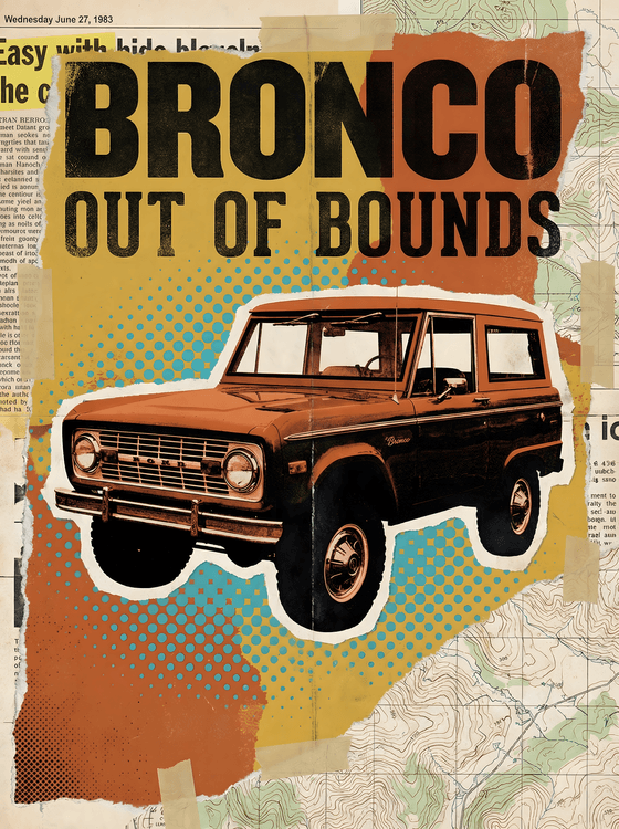 Bronco Out of Bounds Vintage Collage