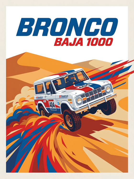 Ford Bronco Baja 1000 Desert Racing Poster