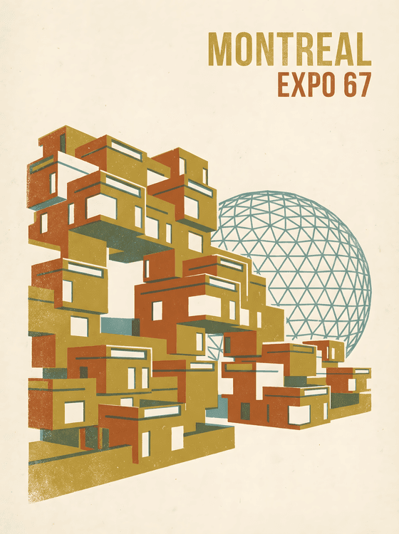 Montreal Expo 67: Habitat & Biosphere Retro Poster