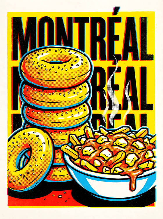 Montreal Comfort Food Pop Art: Bagels and Poutine