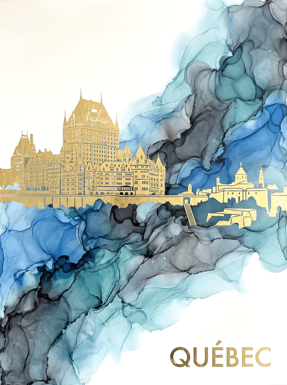 Golden Horizon: Quebec City Alcohol Ink Fusion