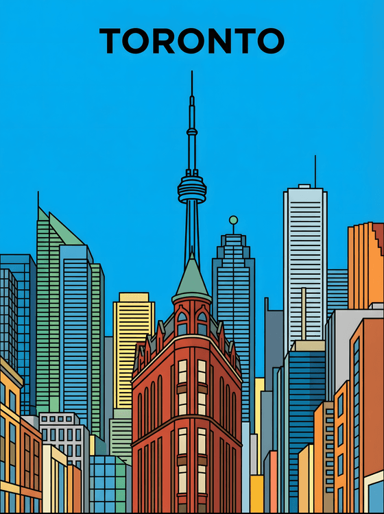 Toronto Skyline: Gooderham and CN Tower Illustration