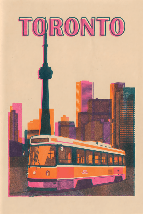 Toronto Skyline Risograph Travel Poster