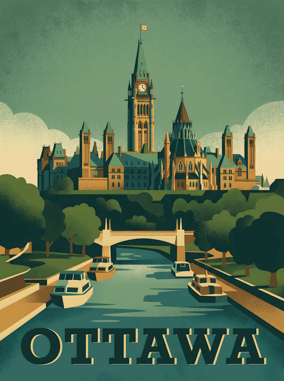 Ottawa: Parliament Hill and Rideau Canal Retro Poster