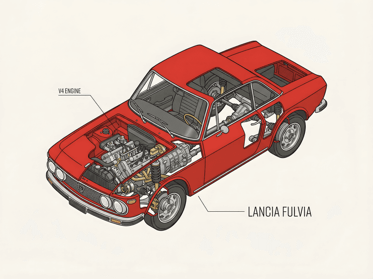 Lancia Fulvia Technical Cutaway Illustration