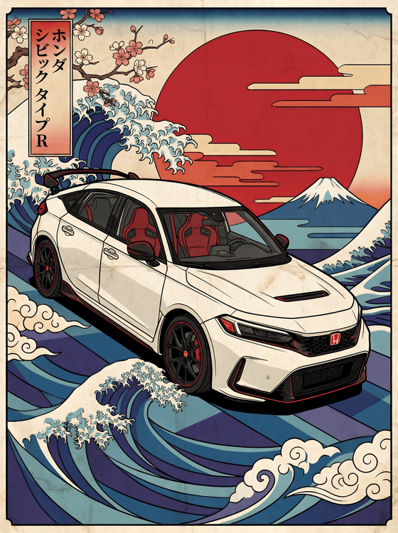 Honda Civic Type R FL5 Great Wave Ukiyo-e Poster