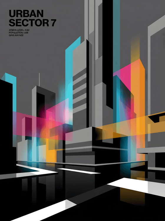 Urban Sector 7: Geometric Cyberpunk Cityscape